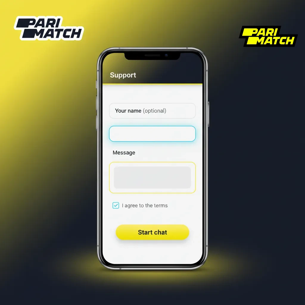 Parimatch app support: 24/7 live chat, support email, in-app Help Centre FAQs, and social updates.