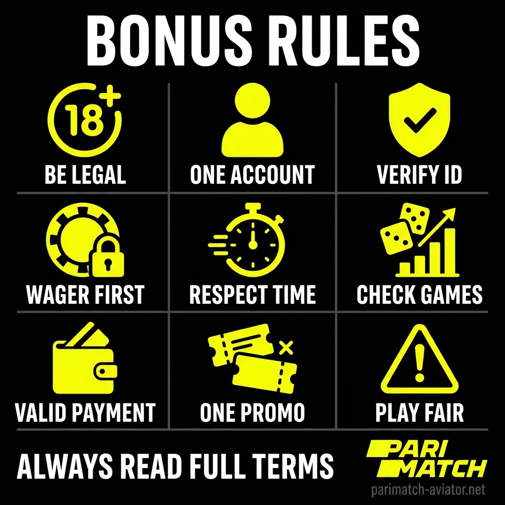 Important terms and conditions for using Aviator Parimatch bonus offers