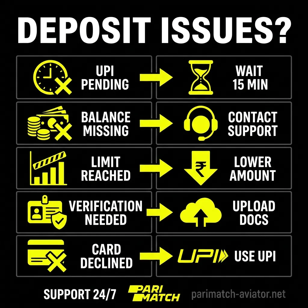 Fix common Aviator deposit issues on Parimatch for Indian players