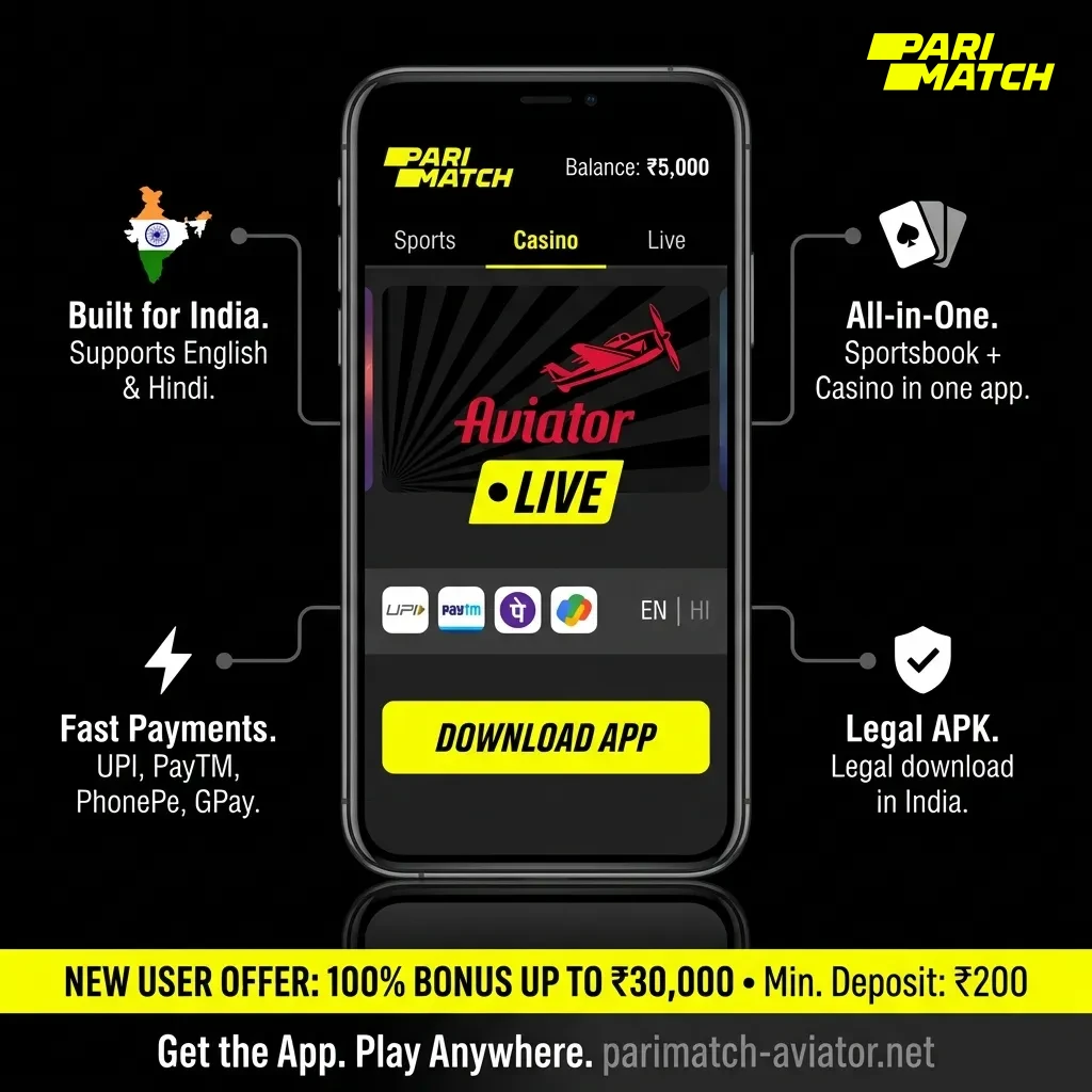 Official Aviator mobile app by Parimatch India - languages, payments, and bonus