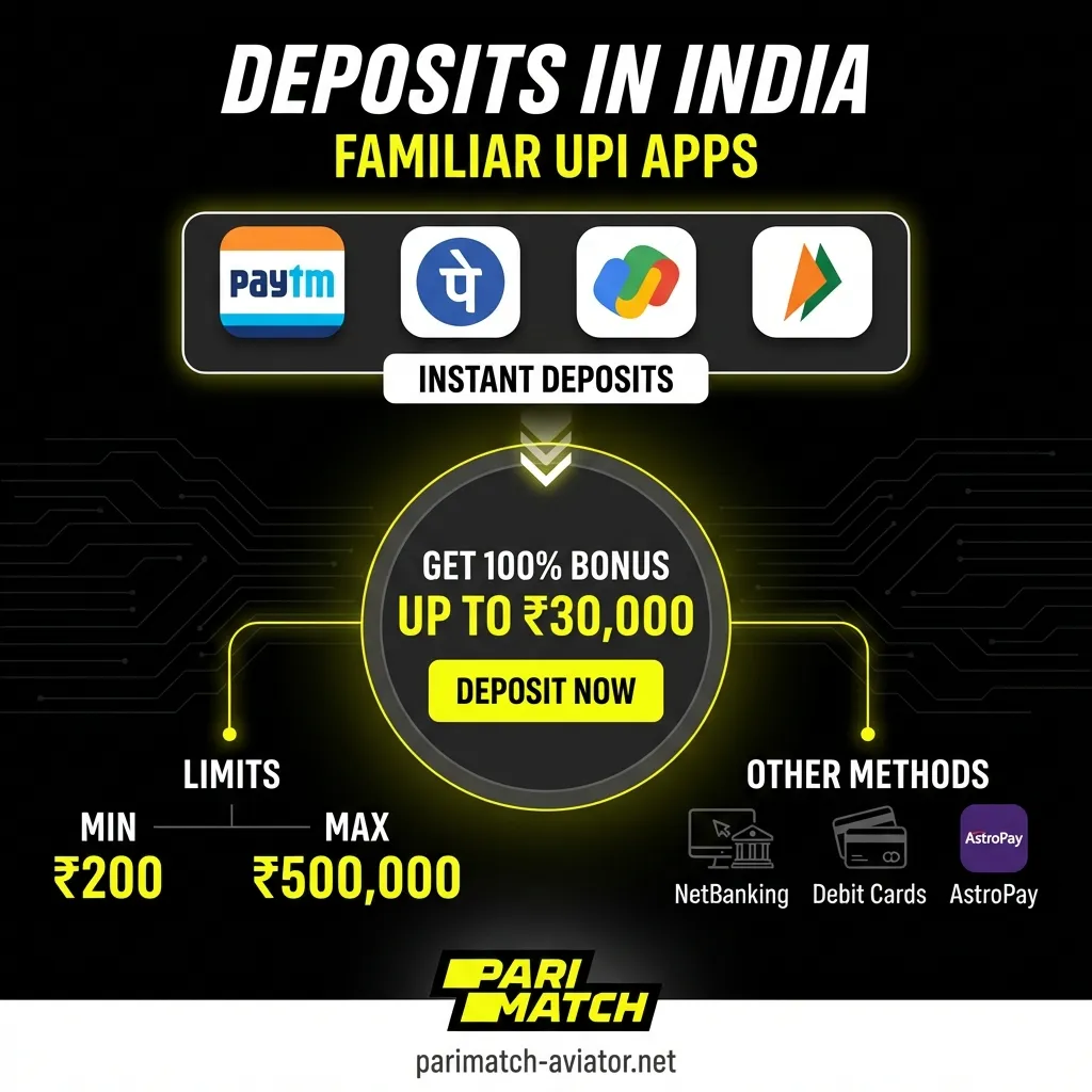 Deposit methods and limits for Indian players on Parimatch Aviator game