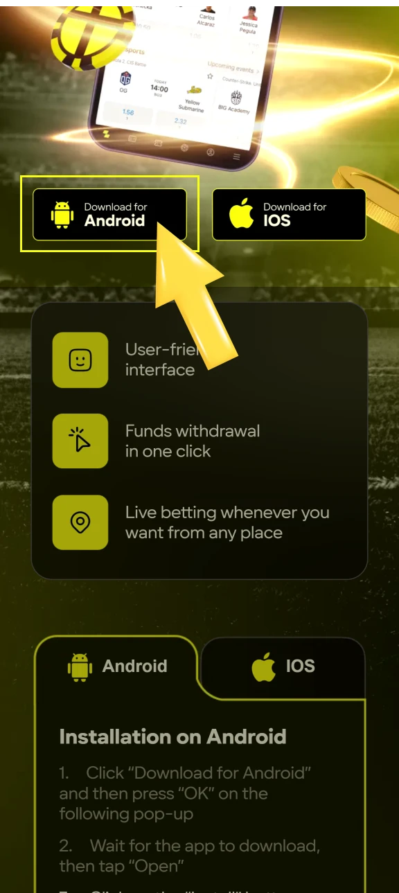 Start the APK Download by clicking the dedicated Android button on the Parimatch India website.