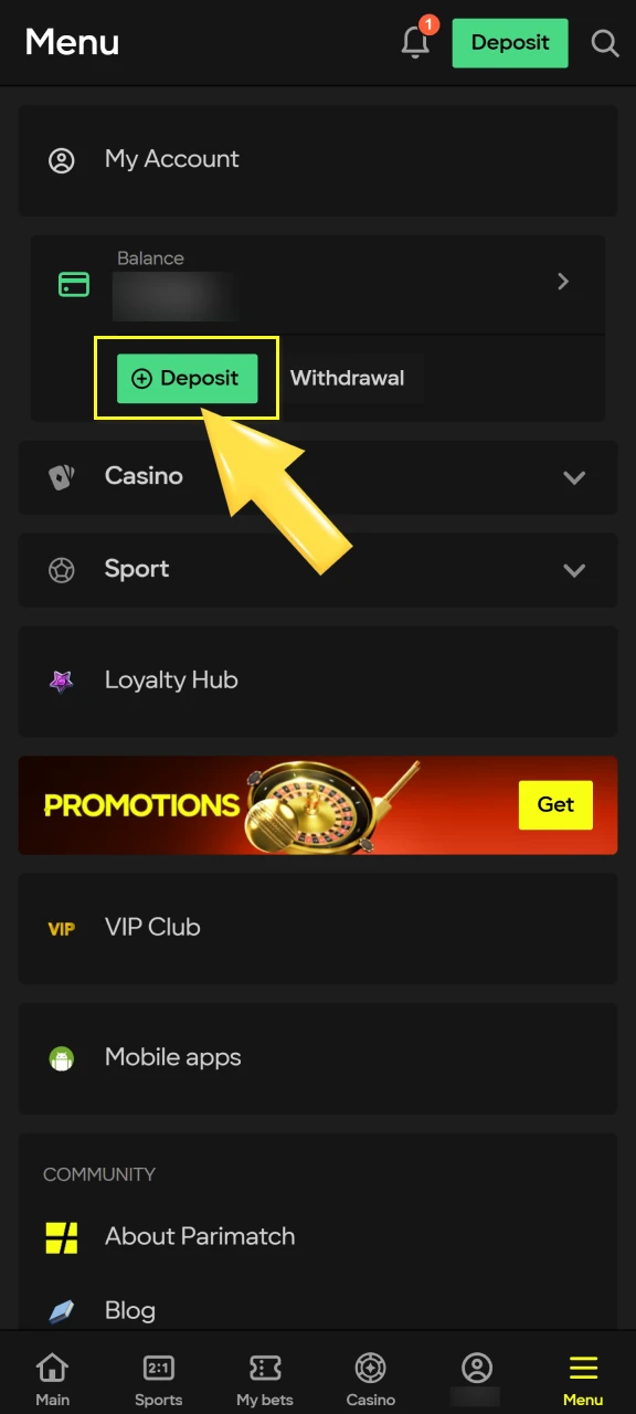 Deposit funds into your Parimatch wallet using UPI, NetBanking, or other local methods.