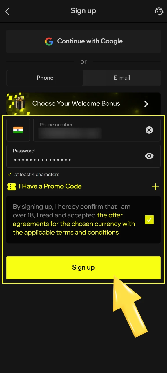 Enter your details including your phone number and a strong password to secure your account.