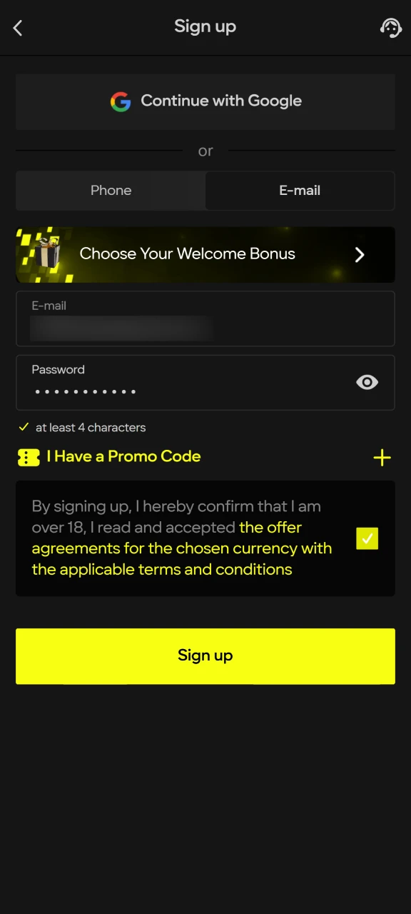 Click the registration button and enter your email, phone number, and password to create your account.