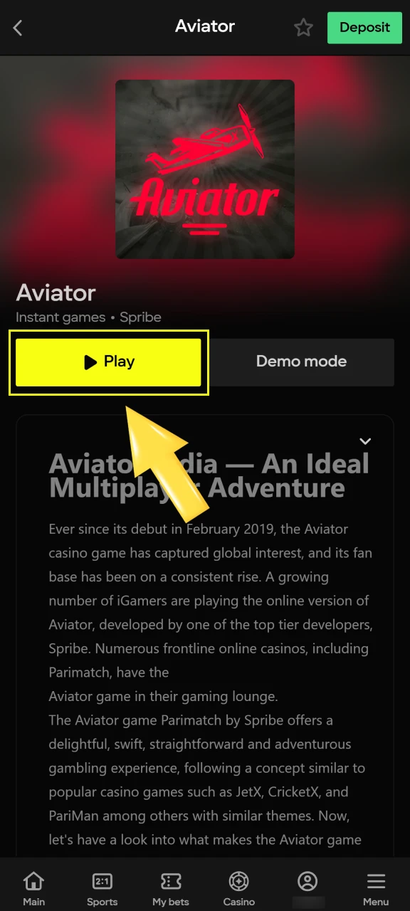 Open the game from the casino lobby to launch the Parimatch Aviator interface.