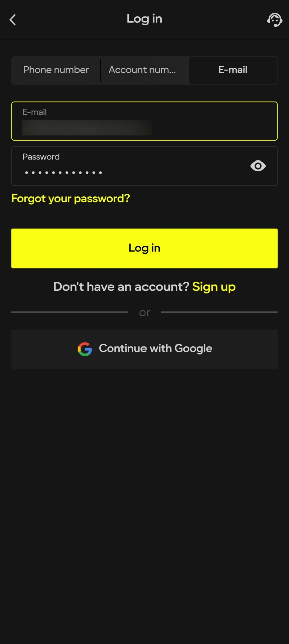 Log in to your profile using your new credentials on the Parimatch platform.