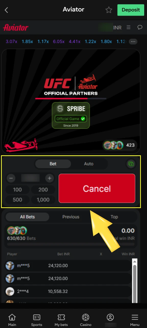 Place your bets before the plane takes off in the Parimatch Aviator round.