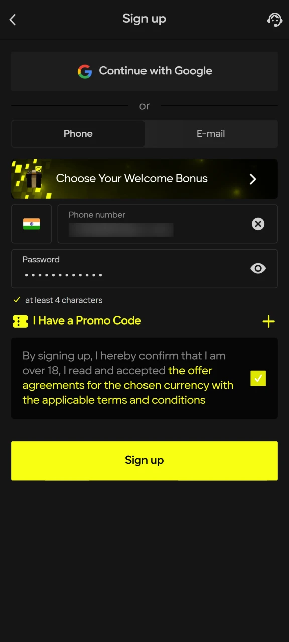 Sign up and log in to your personal Parimatch account to start playing.