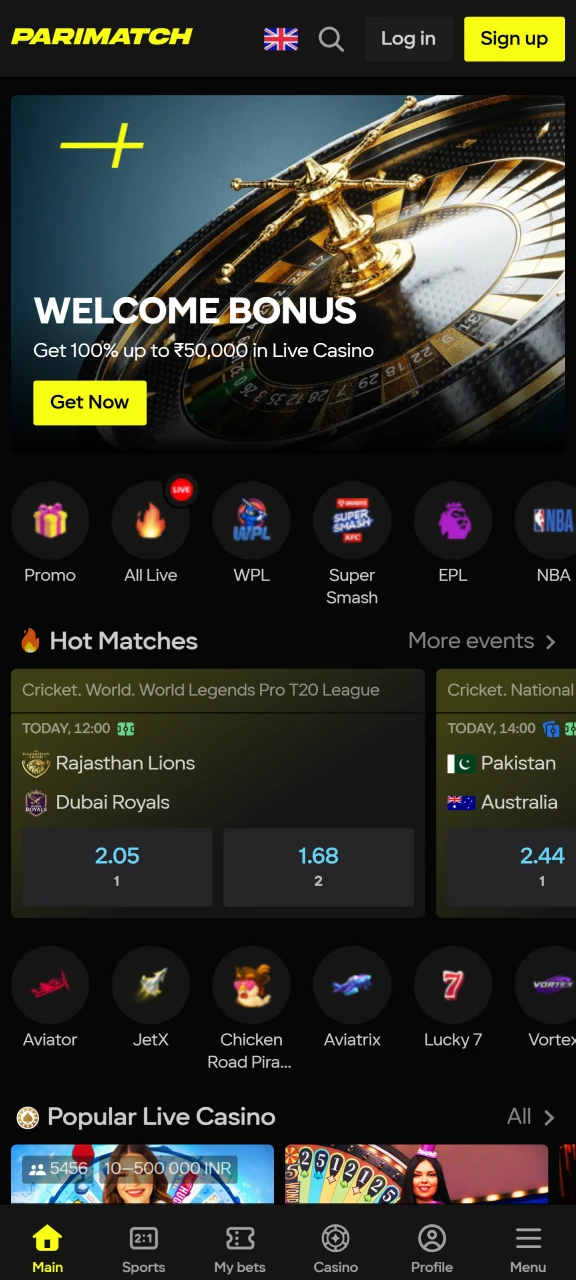 Visit the Parimatch official website to access the Aviator game in India.