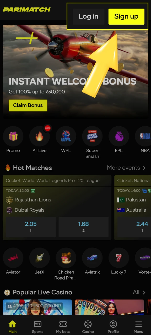 Click the button to visit the Parimatch Aviator game section instantly.