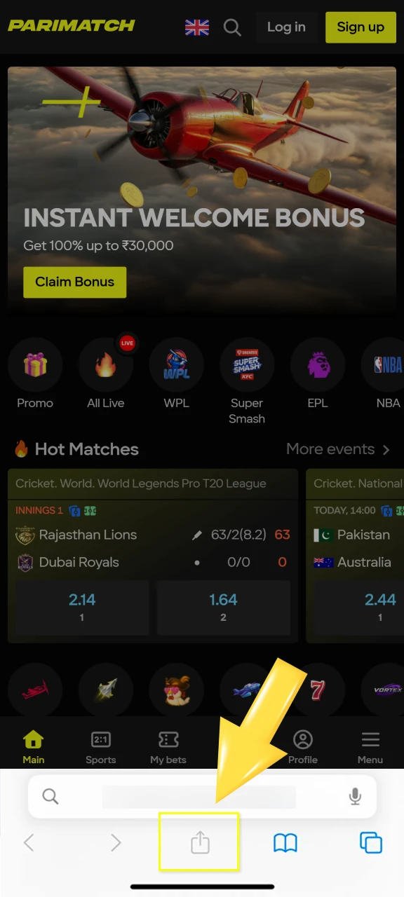 Tap the Share icon located at the bottom of your Safari browser menu.
