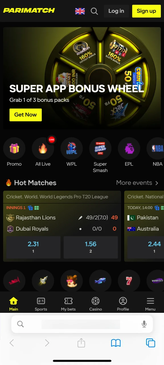 Open the Parimatch website in Safari on your iPhone to access the official mobile version for India.