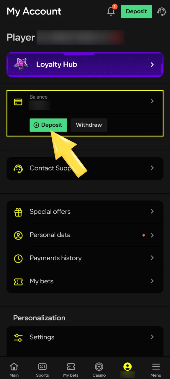 Open Deposit by tapping the wallet icon of the application.